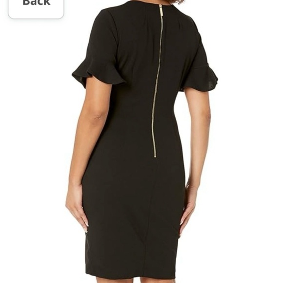 Calvin Klein Black Midi Dress with Ruffle Sleeves - Picture 2 of 5